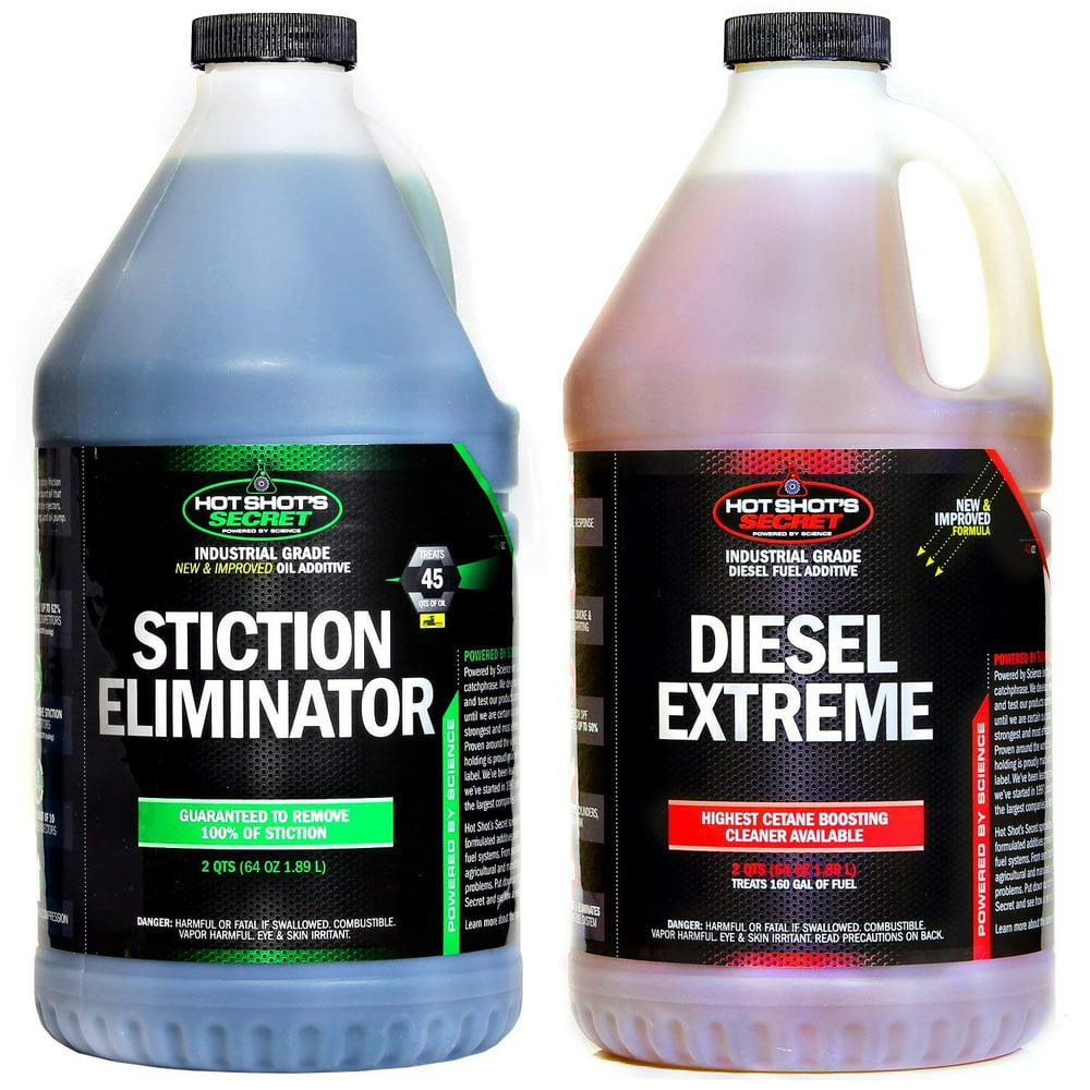 Hot Shot’s Secret Diesel Duo 2QTS of Stiction Eliminator Oil Additive Hot Shots Stiction Eliminator In Gas Engine
