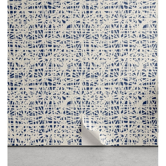 Ambesonne Ethnic Peel & Stick Wallpaper for Home, Watercolor Hippie Grid, 13"x100", Navy Blue and Beige