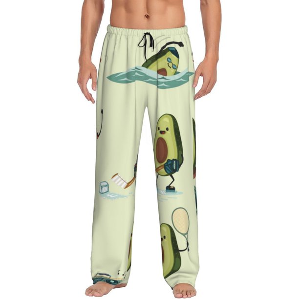 Fotbe Avocado for Exercise Pantalones de Pijama para Hombre, Pantalones de Dormir, Pantalones de Casa con Cintura Ajustable y Bolsillos-Small