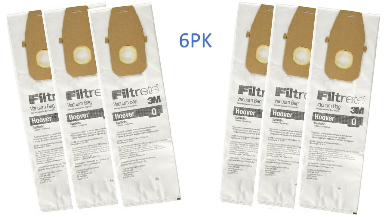 6 Pack Hoover Q Vacuum Bags HEPA Type Style Replaces Hoover Platinum AH1000  Q-HEPA Media Vacuum Bags