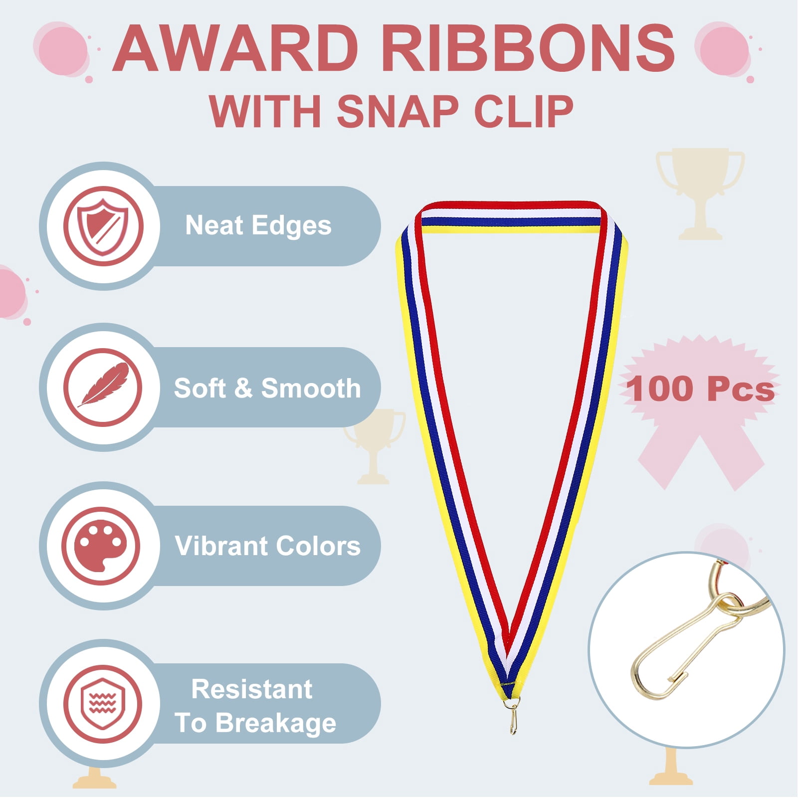 Uxcell Award Neck Ribbons with Snap Clips Polyester Medal Lanyards for Competitions Red/White/Blue/Yellow 100 Pack