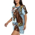 thumbnail image 2 of Bixox Women's Christmas Horse Printed Pajama Set 2 Piece Lounge Set Top and Shorts Soft Pajamas, Shorts with Pockets, 2 of 7