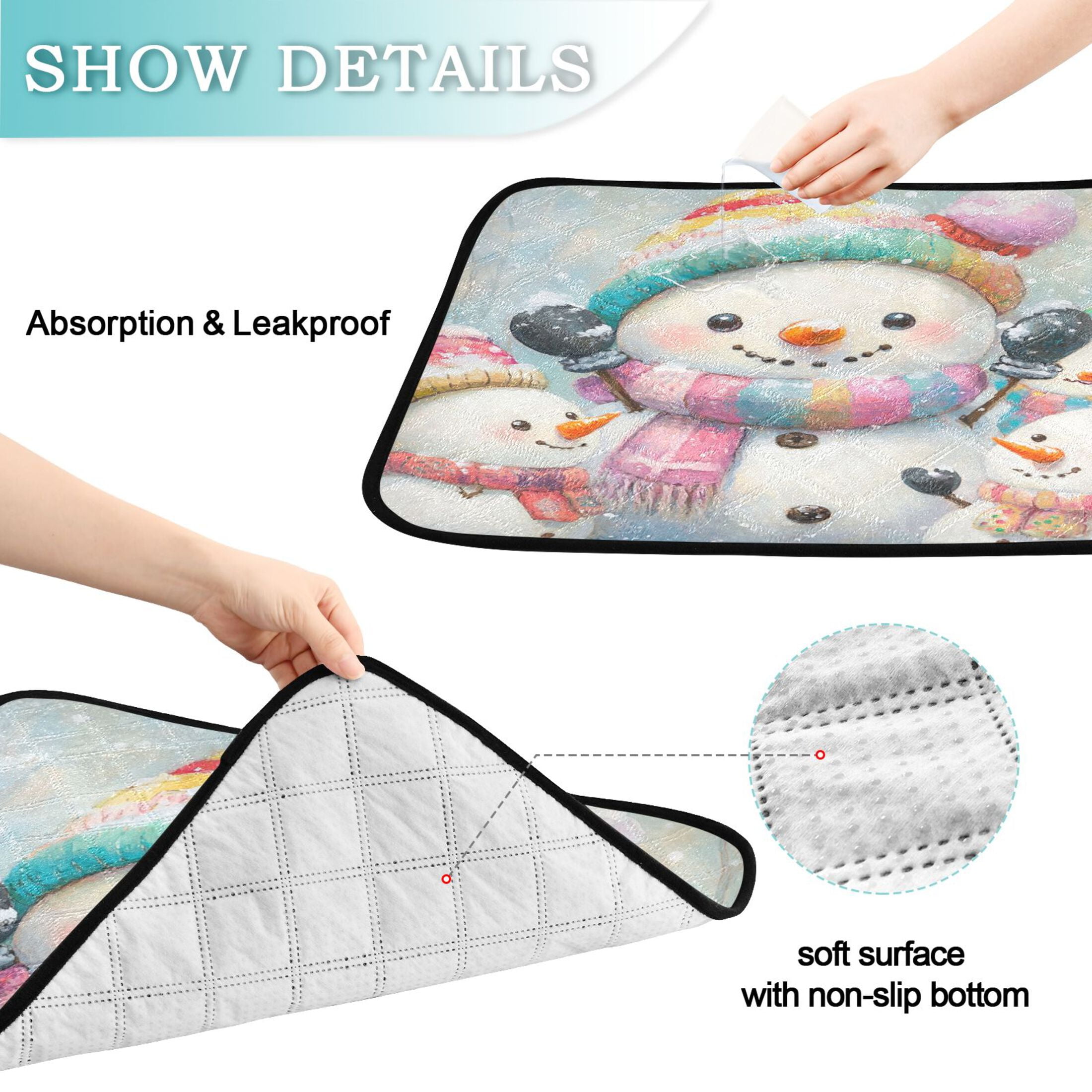 Qxltty Snowman Party Cat litter Pads Pet Set of 2 Diaper Mats Center Anti-leakage Layer Absorbent Soft and Comfortable