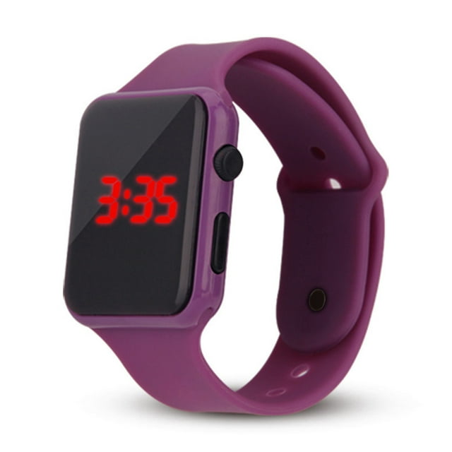 Men Women LED Digital Watch Year Month Date 24 Hour Display Square Kid Sports Wristwatch Color:Purple
