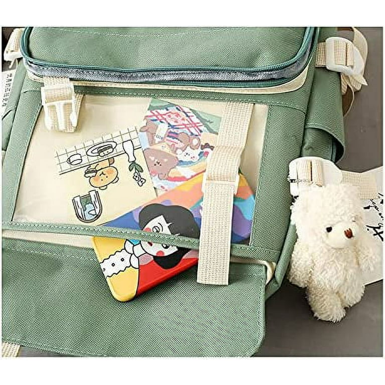 4Pcs Kawaii Backpacks Combo Set with Bear Pendant and Badges for