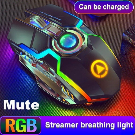Wireless Gaming Mouse, Rechargeable Computer Gaming Mouse Click, Led Light, Power Saving Mode Gaming Mouse for Laptop/PC/Notebook (500 Mah Lithium Battery)