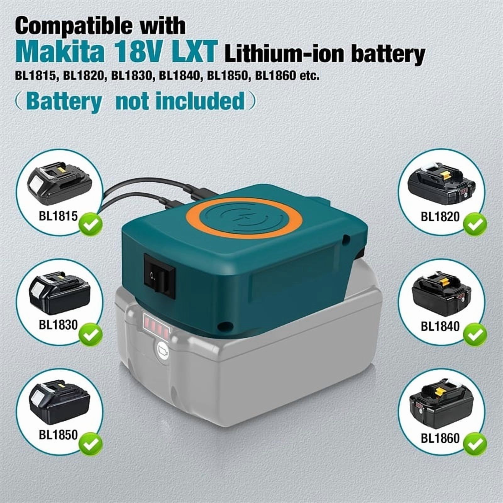 Wireless Phone Charger For Makita 18V Li-ion Battery USB Adapter With Type-C Charge Port Portable Power Bank