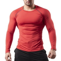 asjyhkr Mens Undershirts Long Sleeve Crew Neck Tights Breathable Running Workout Gym Athletic Solid Color Shirts