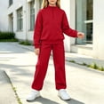 thumbnail image 2 of LWFFDAW Girls 2 Piece Set Fall Long Sleeve Quarter Zip Mock Neck Sweatshirt and Wide Leg Pants Loose Comfy Sweatsuit Sets, 2 of 8