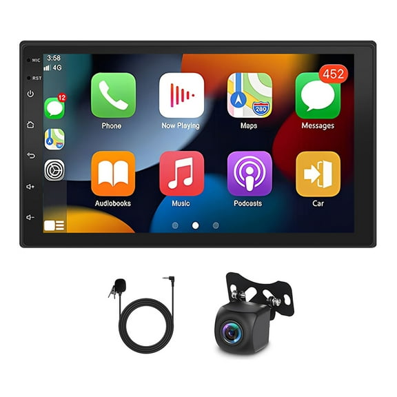 LICHENGTAI 2G 64G Car Stereo 7" Double Din HD Touch Screen with Wireless Apple CarPlay and Android Auto Screen for Car with 1080P Backup Camera Mirror Link AUX FM/AM Wireless 2 Din Car Radio