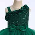 thumbnail image 7 of IBTOM CASTLE Toddler Kids Girls Pageant Sequin Flower Dress, Shiny Asymmetric Shoulder Formal Party Tiered Tulle Gowns 2-8T Green, 7 of 7