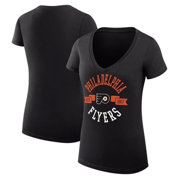 Women's G-III 4Her by Carl Banks Black Philadelphia Flyers Super-Slim Fit Lightweight City Graphic V-Neck T-Shirt
