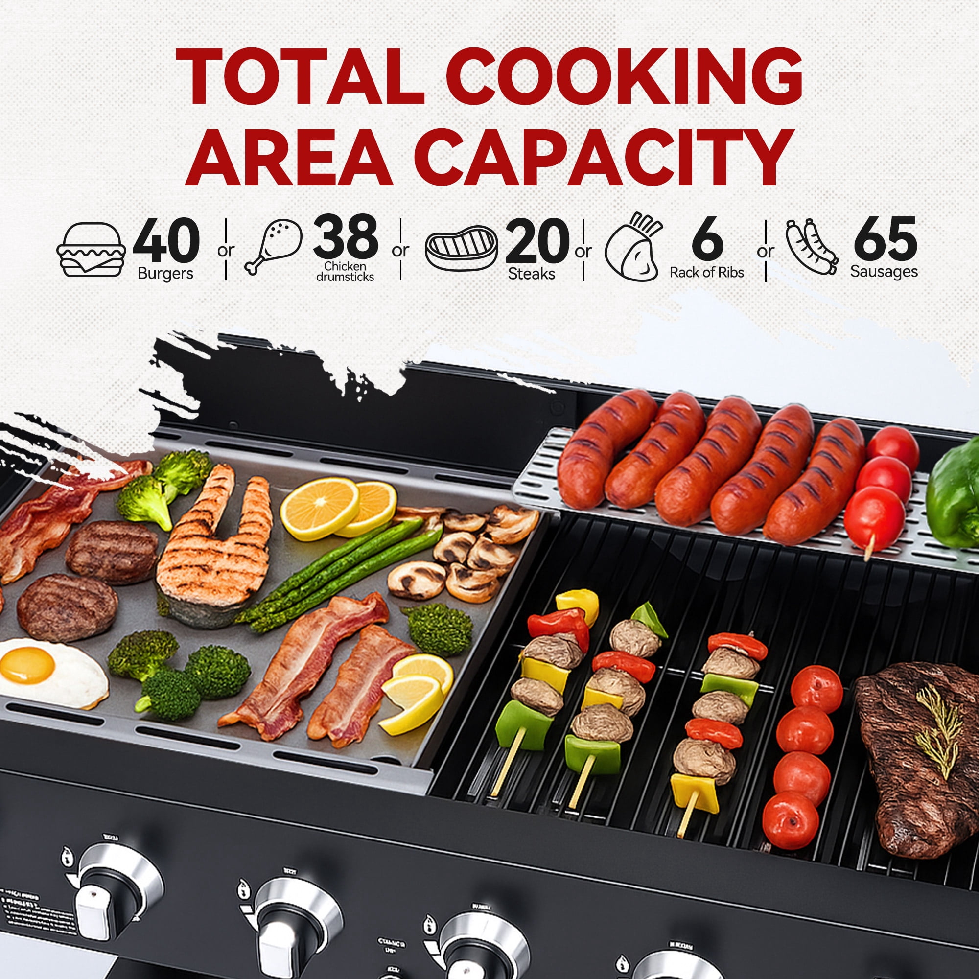 Royal Gourmet GD601B 6-Burner Gas Grill and Griddle Combo,2-in-1 Large Cooking Capacity Grill & Griddle for Back Yard, Garden, Family Party, BBQ, Black