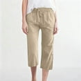 thumbnail image 5 of Garbnen Linen Pants for Women Drawstring Summer Elastic Waist Women's Capri Pants Travel Beach Straight Leg Women Trousers with Pocket, 5 of 6
