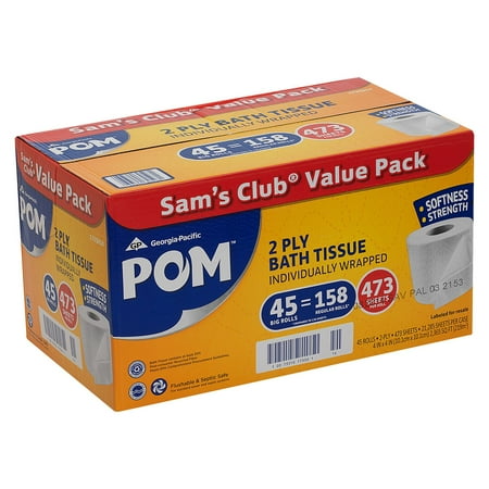 Wht Bath Tissue - POM Bath Tissue, 2 Ply/473 Sheets (45 Rolls)