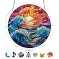 thumbnail image 2 of erdimoy Stained Glass Ocean Wave Sunset Acrylic Sun Catcher Jigsaw Puzzle, 7.4 Inch Window Hanging Rainbow Light Prism Ornament Mother's Day Gift Home Garden Coastal Decor, 2 of 6