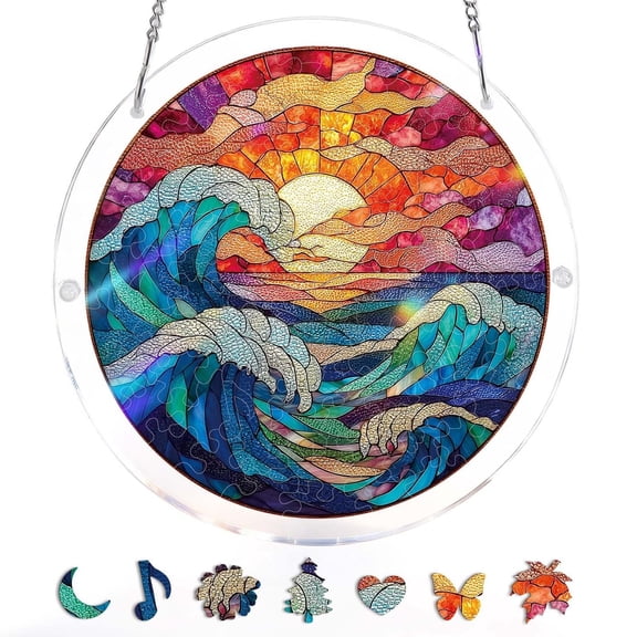 Tuvgenk 7.4 In Acrylic Puzzle Pendant Diy Sunrise Naturally Suncatchers for Window Hanging Durable Ornament for The Home