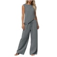 thumbnail image 2 of Purcolt Womens Two Piece Sets Summer Casual Asymmetrical Hem Sleeveless Tank Tops Wide Leg Pants Sets Comfortable Beach Vacation Outfits, 2 of 7