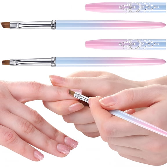 ACDANC 2 Pcs Nail Clean Up Brush Nail Cleaning Brushes Set Powder Blue Gradient with Metal Brush Handle for Polish And Cuticle Cleaning Gel Nail Brush Set for Nail Art And Diy Manicure