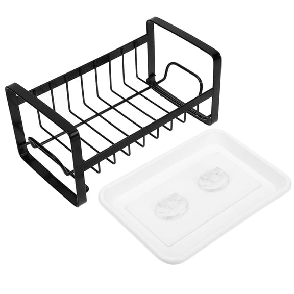 Kitchen Sink Rack Cup Wall Dishwasher Soap Dispenser for Water Trough Black