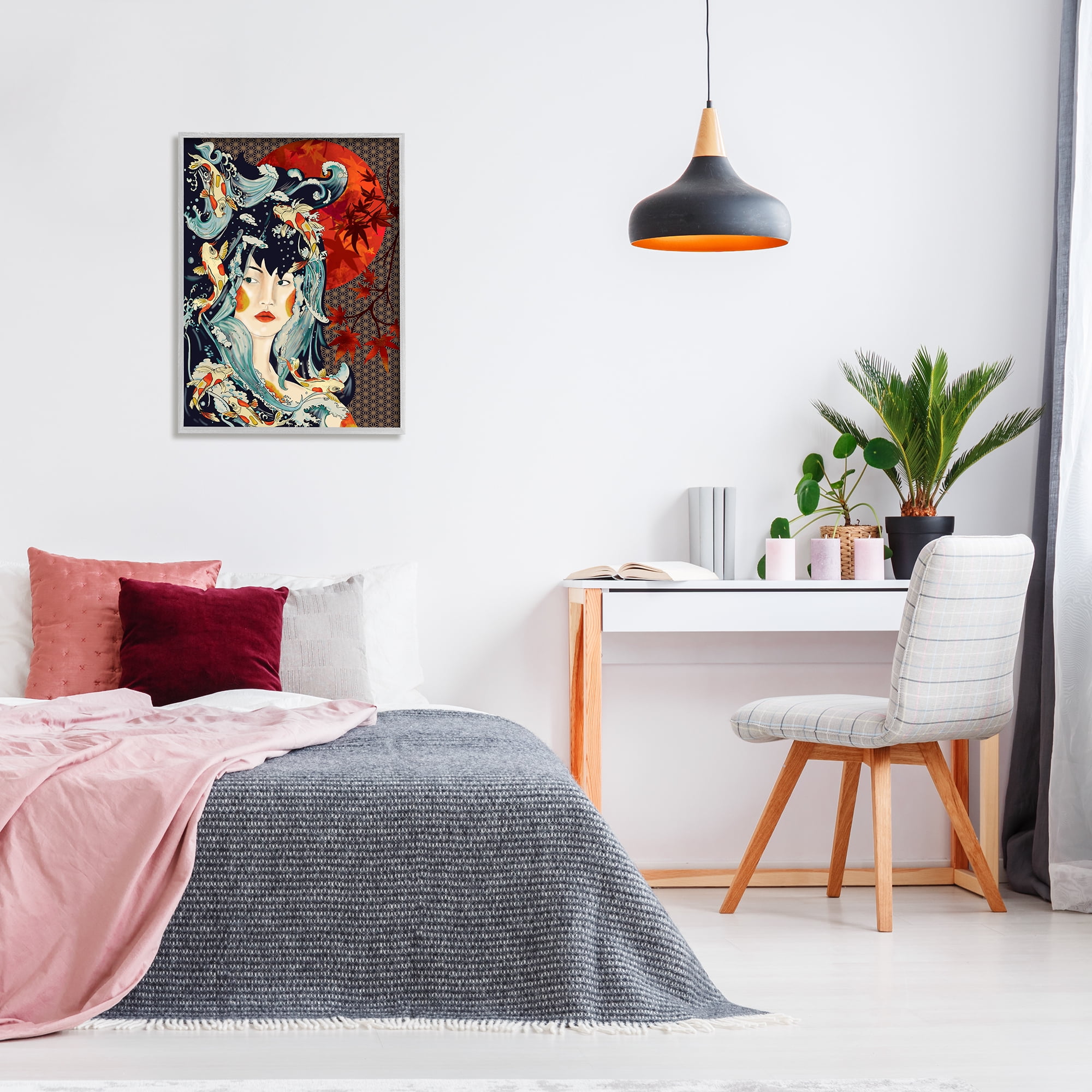 Stupell Industries Regal Female Abstract Portrait Geometric Pattern Koi Fish, 24 x 30,Design by Sangita Bachelet