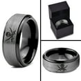thumbnail image 4 of Tungsten Skull Crossbones and Swords Band Ring 8mm Men Women Comfort Fit Black Step Bevel Edge Brushed Gray Polished, 4 of 4