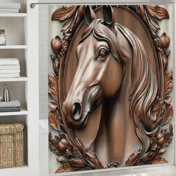 Christmas Shower Curtain, Horse Brown Shower Curtain with Hooks for Christmas Home Bathroom Decor Washable Curtains, 72x72 in