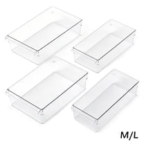 4 Pack Fridge Organization Bins, 2 Sizes Clear Plastic Pantry Organizers and Storage Containers, Stackable Food Storage Containers Vegetables Fruit Refrigerator Holder Organizer