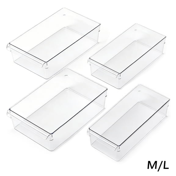 4 Pcs Fridge Storage Organizer Set, Clear Stackable Storage Bins with Handles, Food Grade Plastic Refrigerator Organizer Bins for Kitchen Pantry