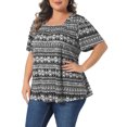 thumbnail image 4 of Agnes Orinda Women's Plus Size Boho Print  Tops Square Neck Short Sleeve Blouse Summer Casual T-Shirt 3X Black, 4 of 6