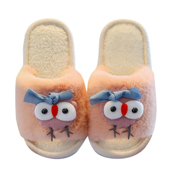 Yindaity Toddler Boy Slippers Girls Fluffy Cute Fuzzy Slippers - Open Toe Warm Fur Slides Cross Band Plush Slip on House Indoor Slippers(Light Pink,13)