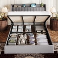 thumbnail image 5 of Amolife King Size Lift Up Storage Platform Bed Frame with Velvet Built-in Charging Station Wingback Headboard, Grey, 5 of 15