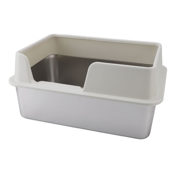 Stainless Steel Cat Litter Pan, Anti Splashing High Side Metal Cat Litter Box with Scoop and Detachable Lid for Kittens Rabbits Hamsters Ferrets Guinea Pigs 50x35x25cm
