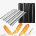 thumbnail image 2 of Paquete de 2 moldes perforados antiadherentes para baguettes de 38 x 33 cm para hornear pan francés, molde para hornear panes ondulados de 4 pulgadas, apto para horno tostador (plateado)., 2 of 5