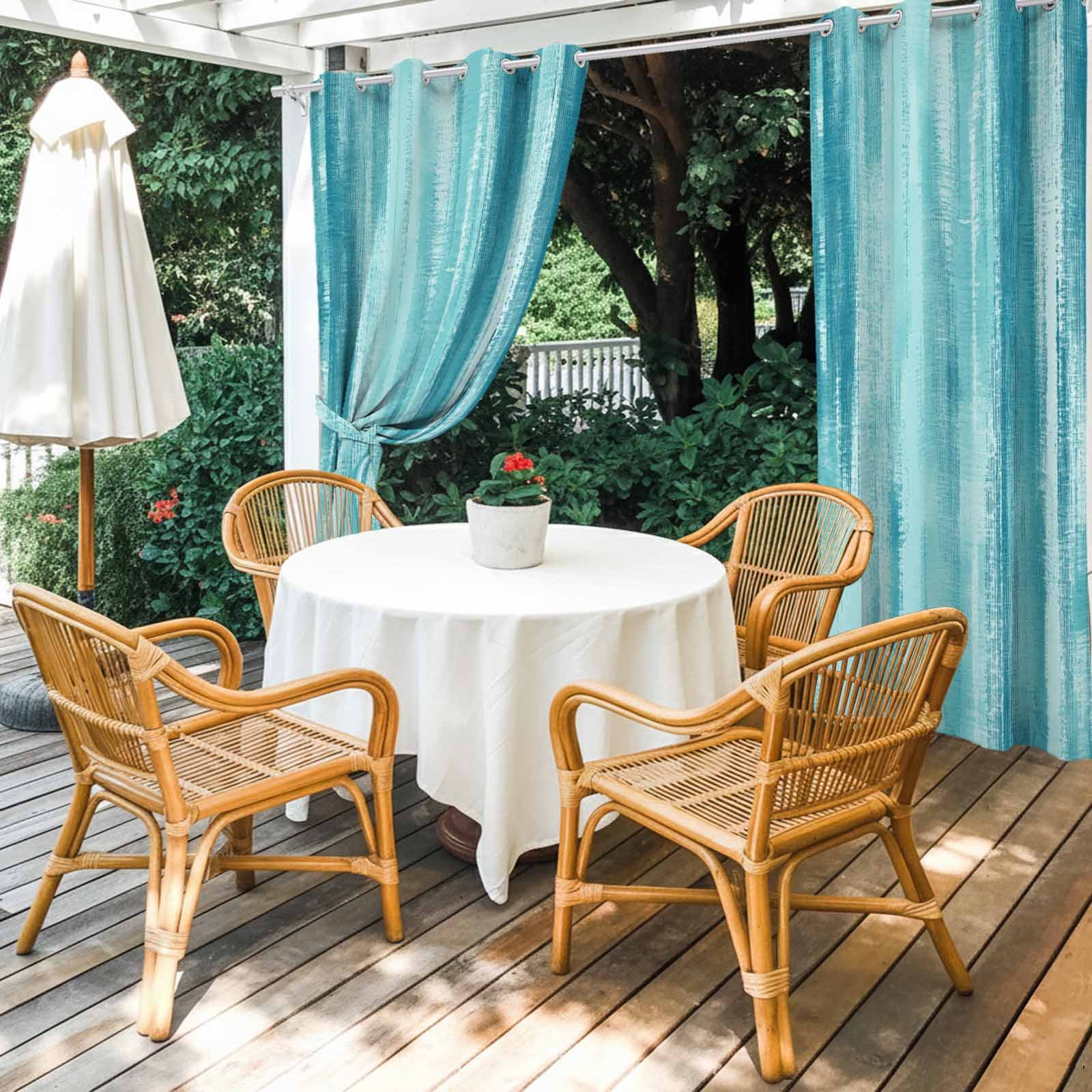 Cyan Paint Outdoor Curtains for Patio, Modern Abstract Blue Green Stripes Sunshade Privacy Drapes Grommet Waterproof Outside Curtains for Porch/Cabana/Balcony 54"x 108", 1 Panel