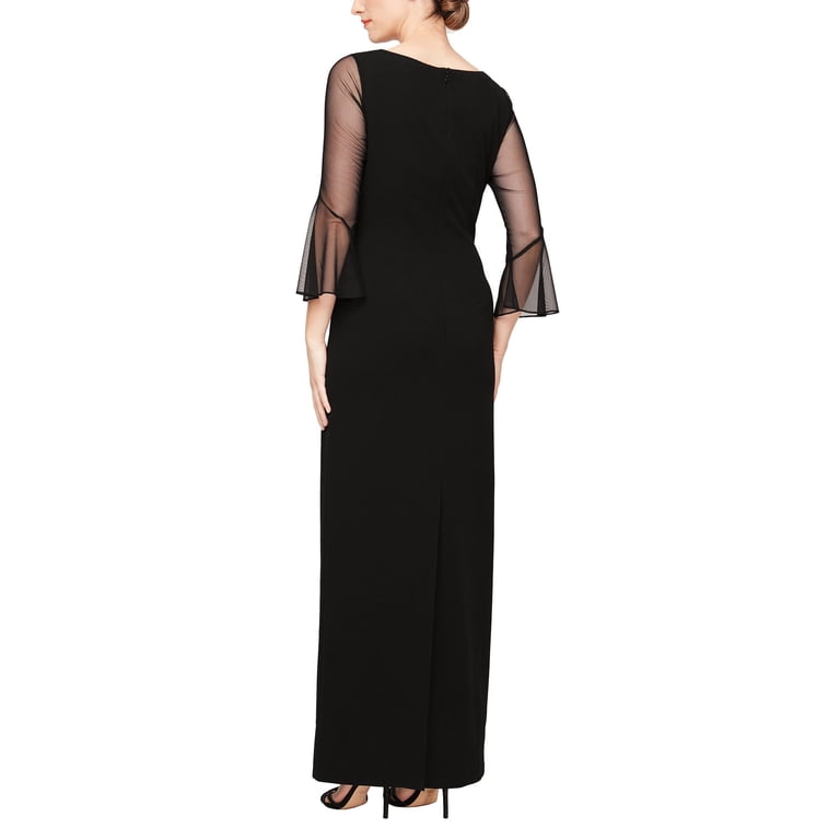 Alex Evenings Long Column Dress with Mesh Bell Sleeves and Heat Set Neckline (Womens, Black, 12) - Walmart.com Alex Evenings Long Column Dress with Mesh Bell Sleeves and Heat Set Neckline (Womens, Black, 12) - Walmart.com
