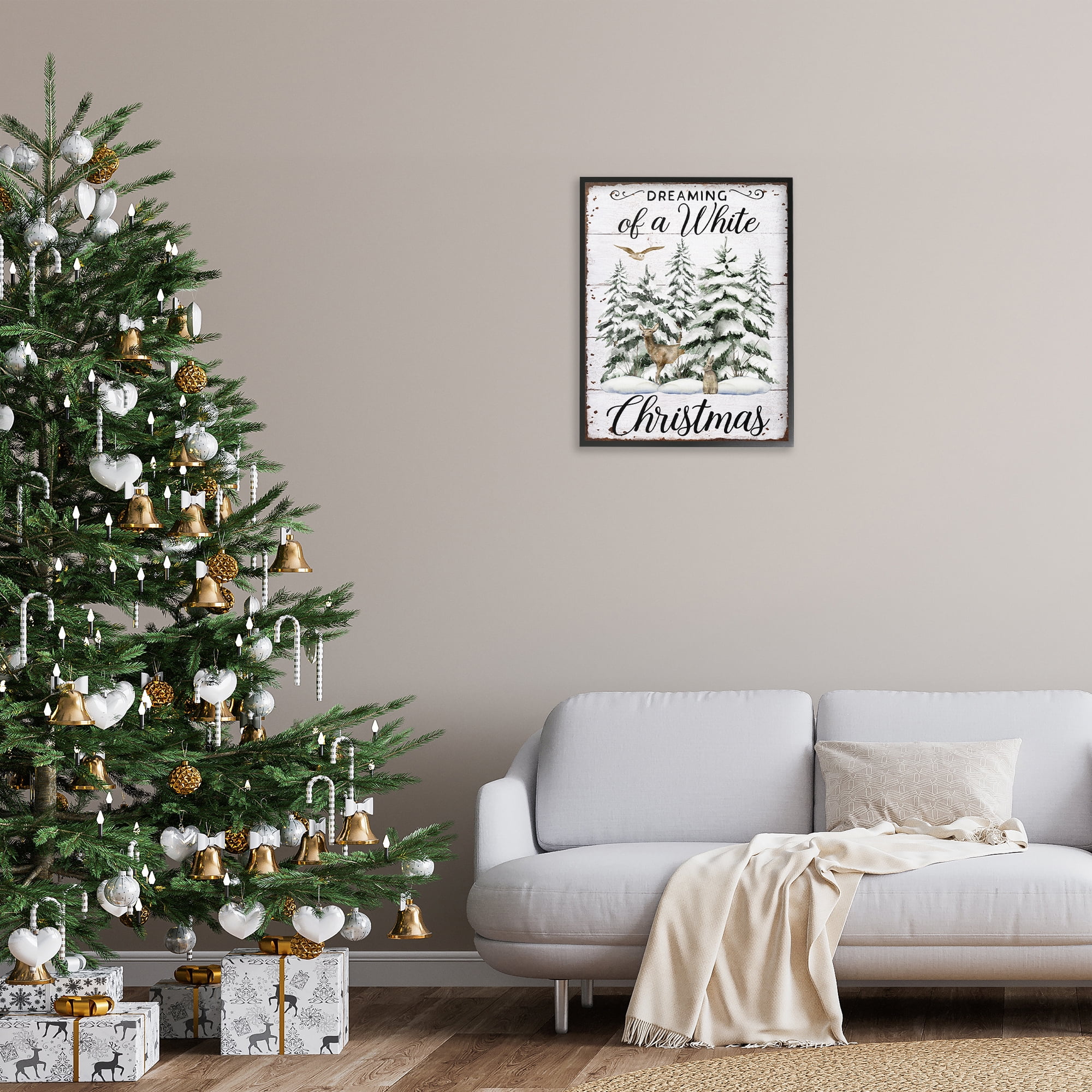 Stupell Industries White Christmas Forest Holiday Painting Black Framed Art Prints Wall Art, 24 x 30