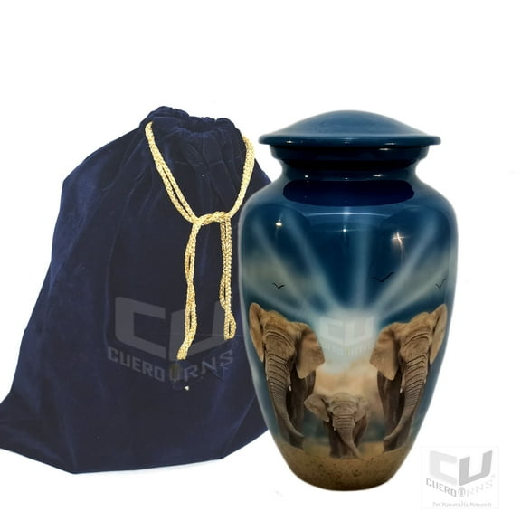 CUERO URNS - Beautiful Elephant Family Cremation Urn for Adult Human Ashes Decorative Urns Ash Storage