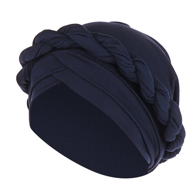 MIASHUI Turban Tressé Uni pour Femme, Turban Musulman avec Trou pour Queue de Cheval, Couvre-Chef Extensible à Couverture Complète pour Tous les Jours, Bleu Marine Décontracté