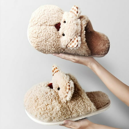 

CoCopeanut Cute Cartoon Animal Shape Plush Warm Household Non-slip Cotton Women Slippers Home Boots Winter Couple Cotton Shoes Leisure Men