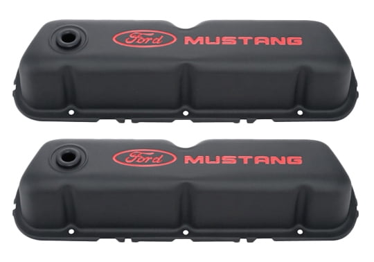 Black Steel Valve Cover Set w/Mustang Logo
