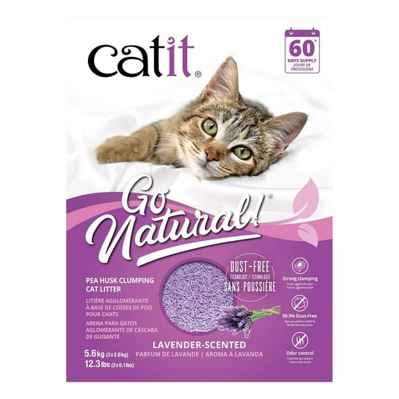 Catit Go Natural! Pea Husk Clumping Cat Litter, Lavender Scent, 5.6 kg (12.3 lbs) Box