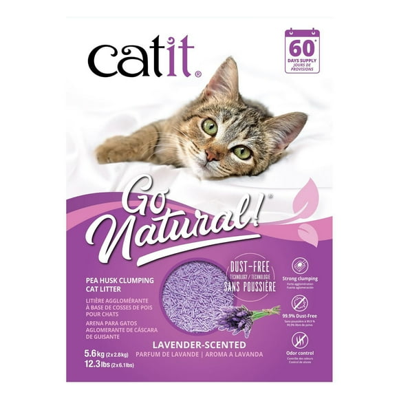 Litière agglomérante Go Natural! Catit, cosses de pois, parfum de lavande, boîte de 5,6 kg (12,3 lbs)