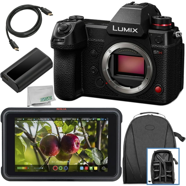 Panasonic Lumix DC-S1H Mirrorless Digital Camera (Body Only) with Atomos Ninja V 5" 4K HDMI Recording Monitor & Essential Bundle - Includes: Water Resistant Backpack, 1x Replacement Battery & More