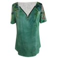 thumbnail image 4 of Femmes Tops Femmes Été Tops 2023 Été Femmes Zip Rétro Impression V-Cou en Vrac Manches Courtes T-Shirt Top Vert XL, 4 of 5