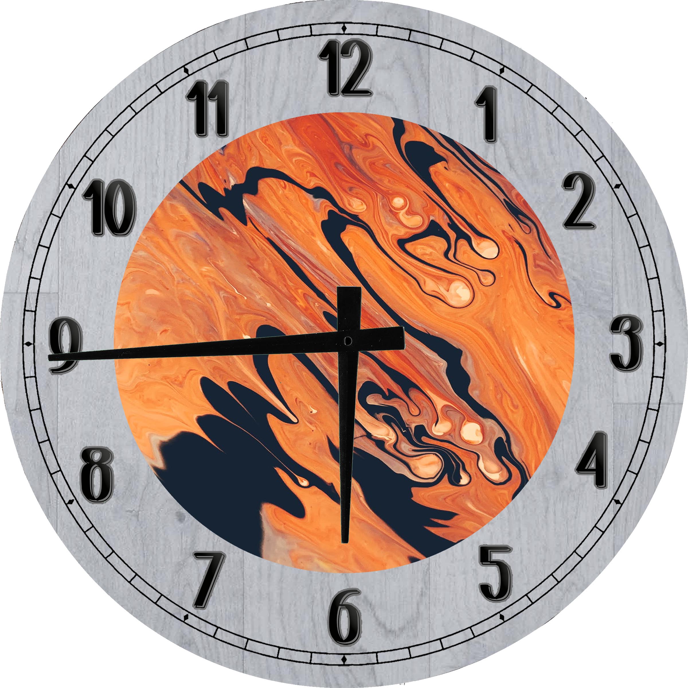 Wood Wall Clock 18 Inch Round Melting Wall Art Melting Orange Modern