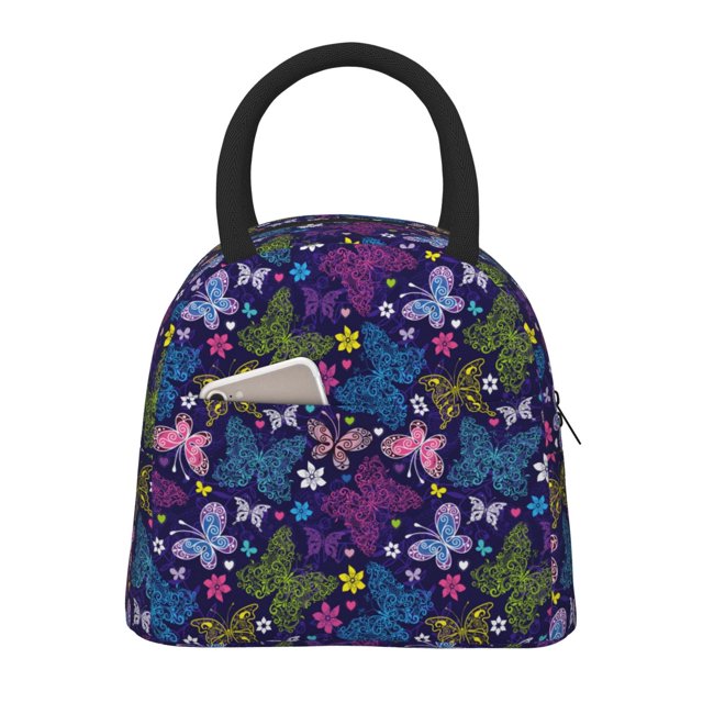 Easygdp Colorful Butterflies Bolsa de Almuerzo Insulada Grande, Forro de Aluminio, Diseño Espacioso, a Prueba de Fugas, Ideal para Trabajo, Picnics, Viajes y Actividades al Aire Libre