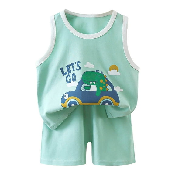 HUCOAE Toddler Boy Spring Clothes Boys Clothes 5T Baby Boy Summer Clothes Sleeveless Tank Tops Vest T-Shirt Casual Shorts Toddler Outfits Set Mint Green 4-5 Years