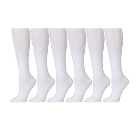 Opaque White Filament Reinforced - 6 Pairs Pack Women Knee High Trouser Socks Opaque Stretchy Spandex (Many Colors) (White)