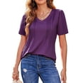 thumbnail image 3 of Fantaslook Blouses for Women Dressy Casual V Neck Pleated Tunic Tops Summer Short Sleeve Boho Shirts, 3 of 8